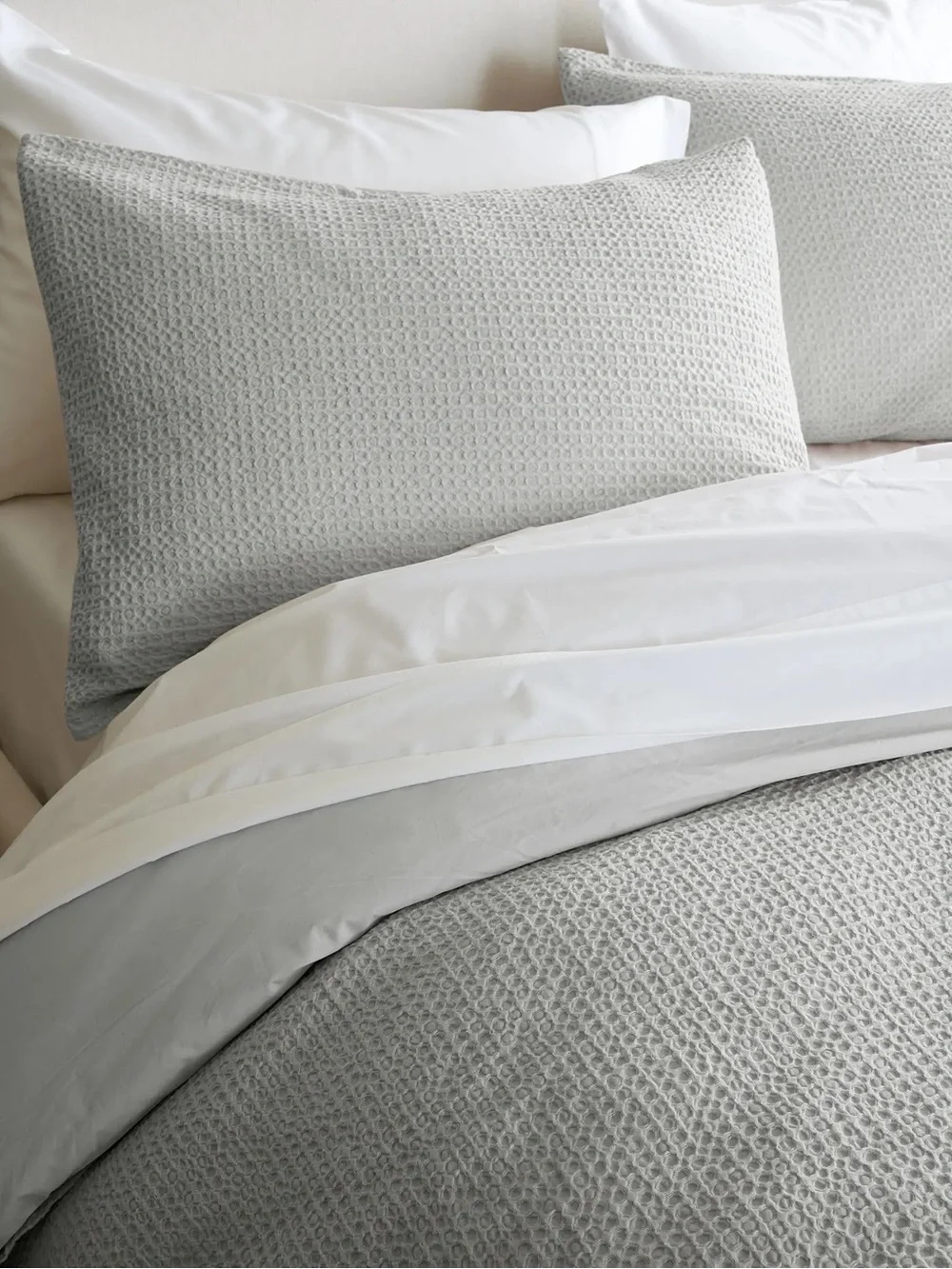 NWT QUINCE Organic Luxe Waffle Honeycomb Duvet Cover Set Lt Grey King/CalKing